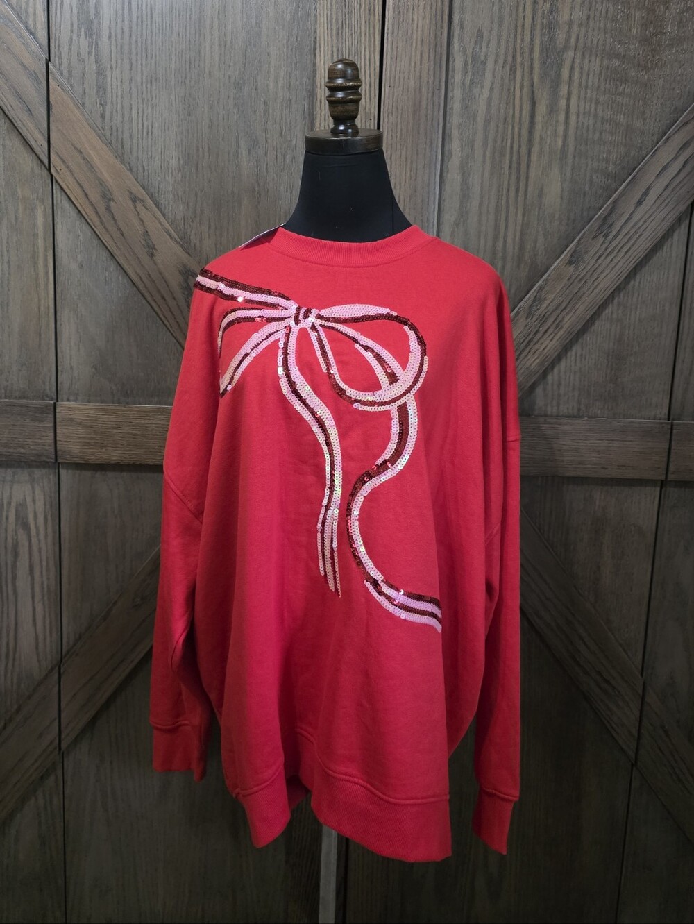 NWT NEXT Red Sequin Bow Crewneck Sweater